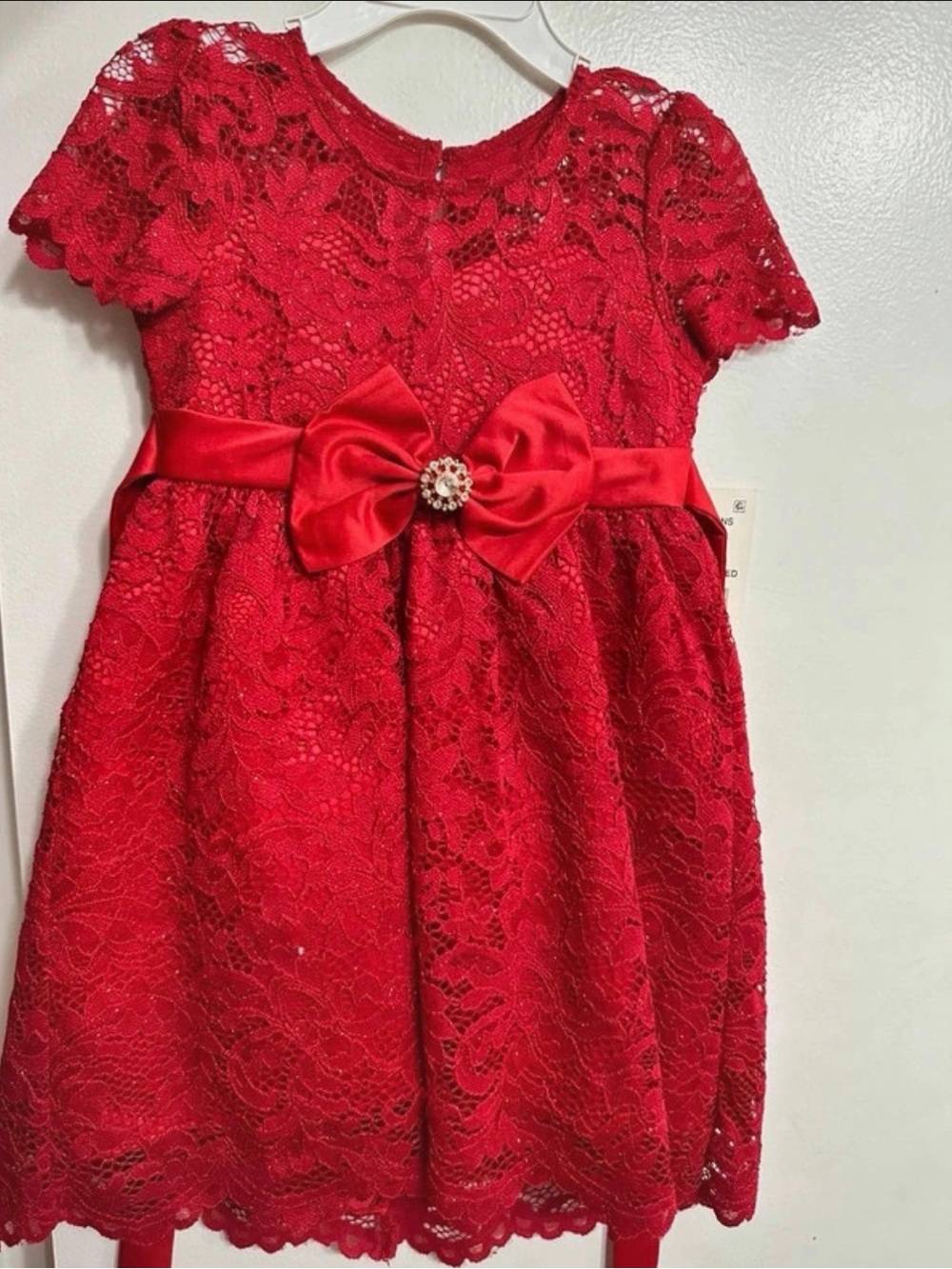 Rare Editions Red Lace Bow Holiday Dress for Girls